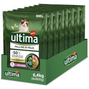 Ultima Palline di pelo Tacchino - Crocchette per gatti - Confezione da 8 x 800g - Totale 6,4kg