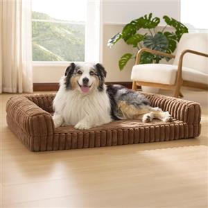 Bedsure Cuccia Ortopedica per Cani Grandi - 106x76x18cm Letto Ortopedico in Memory Foam con Bordi, Impermeabile, Base Antiscivolo e Fodera in Velluto a Coste Sfoderabile, Marrone cammello