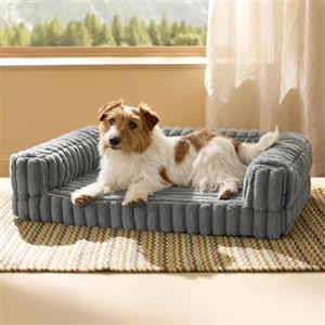 Bedsure Cuccia Ortopedica per Cani Media - 76x51x16,5cm Letto Ortopedico in Memory Foam con Bordi, Impermeabile, Base Antiscivolo e Fodera in Velluto a Coste Sfoderabile, Grigio caldo