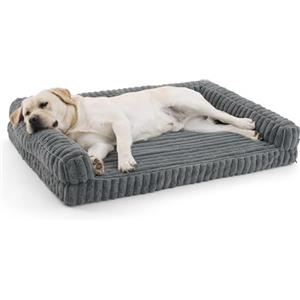 Bedsure Cuccia Ortopedica per Cani Grandi - 114x81x17,5cm Letto Ortopedico in Memory Foam con Bordi, Impermeabile, Base Antiscivolo e Fodera in Velluto a Coste Sfoderabile, Grigio caldo