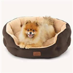 Bedsure Letto per Cani Piccoli Lavabile - Letti Grandi per Gatti da Interno e Cuccioli, Letto Rotondo per Cani di Media Taglia con Fondo Antiscivolo,marrone