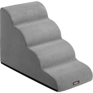 Feandrea Scala a 4 Gradini per Cani, Velluto Goffrato, Pendenza per Letto, Divano, Scaletta per Animali Impermeabile e Antiscivolo, Copertura Sfoderabile e Lavabile, Grigio Tortora PPS014GD01