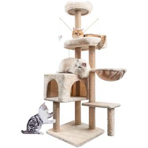 HOMIDEC Tiragraffi per Gatti,145cm Alberi tiragraffi,tiragraffi gatto stabile multilivello,Alberi per attività per gatti con 7 pali in sisal, 5 piattaforme, 2 nidi per gatti Mobili per animali da interno