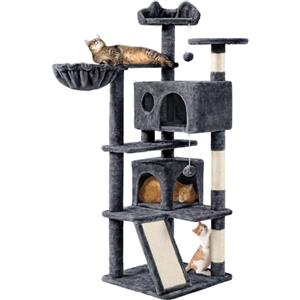 Yaheetech Albero Tiragraffi per Gatti Gioco Giocattolo per Gatti in Sisal Naturale 49 x 49 x 144,5 cm Grigio Scuro