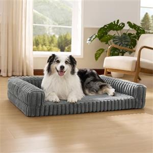 Bedsure Cuccia Ortopedica per Cani Grandi - 106x76x18cm Letto Ortopedico in Memory Foam con Bordi, Impermeabile, Base Antiscivolo e Fodera in Velluto a Coste Sfoderabile, Grigio caldo