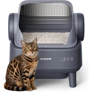 oneisall Lettiera Gatto Autopulentecon sistema EaseClean™, Lettiera Autopulente per Gatti XXL per gatti grandi, griglia in acciaio inox, modalità automatica e manuale, incl. Tappetino e 40 Sacchetti