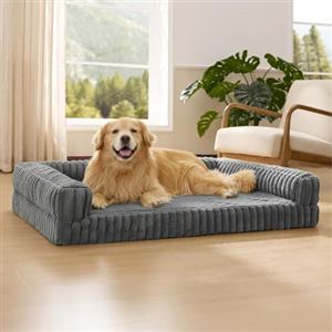 Bedsure Cuccia Ortopedica per Cani Grandi - 122x89x20cm Letto Ortopedico in Memory Foam con Bordi, Impermeabile, Base Antiscivolo e Fodera in Velluto a Coste Sfoderabile, Grigio caldo