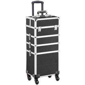 Yaheetech Valigia Porta Trucchi Trolley Estetista 4 in 1 Valigetta Make Up Beauty Case da Viaggio Grande con Ruote Girevoli Serrature Professionale 34 x 25,5 x 80 cm Nero