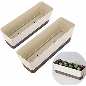 Skelang - Vasi rettangolari per piante da 30,5 cm, con foro di drenaggio, fioriera da finestra con sottovaso per piante grasse, fiori, erbe aromatiche, 2 pezzi