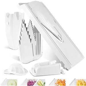 Börner Affettaverdure V3 (Set Professionale) - Affettatrice Multifunzionale per Fette, Julienne, Cubetti - Mandolina Regolabile con Lama a V in Acciaio Inossidabile - Colore: Bianco
