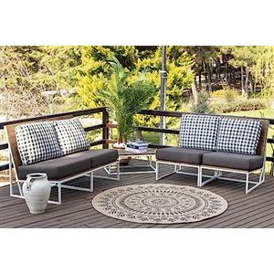 Livabliss Tavira Tappeto da Esterno ed Interni Tappeto Esterno Terrazzo Moderne, per Giardino, Balcone, Stile Boho Tappeti Ampi Dimensioni, 100 cm Cerchio Beige e Nero