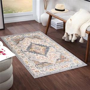 Livabliss Palma Tappeto Vintage Tappeto Per Soggiorno, Corridoio, Cucina Tappeti Orientale, Classico, leggera Manutenzione Pelo Corto, Ampio 80x150 cm, Grigio Talpa, Blu e Grigio