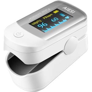 AIESI® Saturimetro da dito professionale certificato pulsossimetro con display a COLORI orientabile A2, Batterie, Custodia, Laccetto, Manuale d'uso, Garanzia Italia 24 mesi