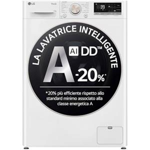 LG AI DD F4R7013TSWG Lavatrice 13kg, a Carica Frontale, Serie R7, Lavatrice Classe A -20%, 1400 giri, TurboWash 360, Vapore su 7 Programmi, Wi-Fi, Inverter Direct Drive, Libera installazione, Bianco