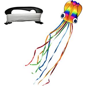 SIKAMARU 1 pezzo aquilone polpo arcobaleno con coda lunga, inclusa una linea di 100 m, aquilone morbido per principianti di 4 m di lunghezza, adatto a bambini e adulti, giocattoli per attività all'aperto.