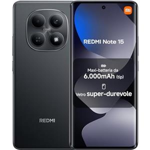 XIAOMI Redmi Note 15, Smartphone 6+128GB, Batteria da 6000 mAh, Resistenza all'acqua, Fotocamera super nitida da 108 MP, Display FHD+ da 6,77", Nero, Garanzia 2 anni, Caricatore non incluso