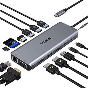 MOKiN Adattatore USB C Dual HDMI, 14 in 1 Docking station USB C 3 Monitore Dual HDMI 4K VGA,Gigabit Ethernet, USB 3.0/2.0, PD 100W, SD/TF,3.5 mm Audio per Lenovo Yoga, Dell XPS, HP ecc.