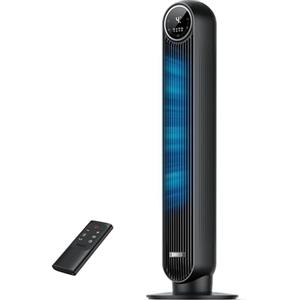 DREO 20dB Ventilatore a Torre Silenzioso, Potente 7.6 m/s, Ventilatori a Colonna con Telecomando, 4 Modalità, 4 Velocità, Oscillazione a 90°, Timer da 1 a 8 ore, Schermo LED, per la Camera da Letto
