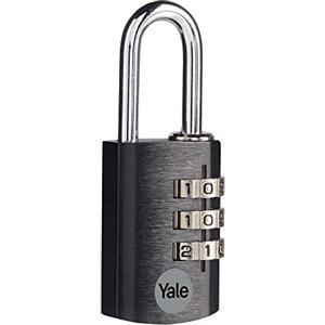 Yale Lucchetto in alluminio a combinazione YE3CB/28/126/1/BK nero, corpo 28mm, arco in acciaio, combinazione a 3 cifre