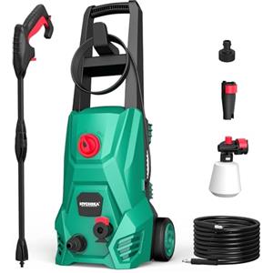 HYCHIKA BETTER TOOLS FOR BETTER LIFE HYCHIKA Idropulitrice, 110 Bar Max Portata 410 l/h 1500W Lavatrice Portatile per con Serbatoio di Schiuma, Tubo Flessibile ad alta Pressione 5m, Cavo 5m, perfetta per Recinzione Auto Cortile