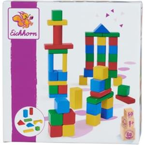 Eichhorn 50 mattoncini colorati in legno, 100% legno di faggio certificato FSC, giocattolo motorio adatto per bambini a partire da 1 anno