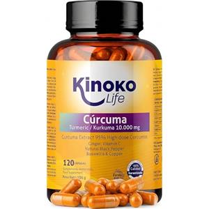 Kinoko life Curcuma 10000 mg | Curcumina pura | 120 capsule | 95% di estratto | Zenzero, Pepe Nero (Piperina), Boswellia, Vitamina C e Rame | Altamente assorbibile | Antinfiammatorio per le articolazioni