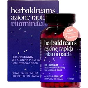 Vitaminact Melatonina Per Dormire Azione Forte - Tecnologia di Tripla Macinazione per un Assorbimento Rapido - 450 Compresse - 1 Mg di Melatonina Pura - Potenziata con Lavanda e Zinco - Prodotto in Italia.