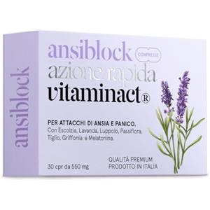 Vitaminact Integratore Ansia 100% Naturale | Ansiblock Azione Rapida | Potenziato con Passiflora Griffonia Melatonina Escolzia per Benessere Mentale | Super Rilassante | Blocca l'Ansia e Stress in Totale Relax