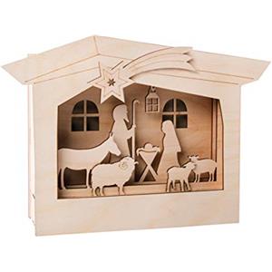 Rayher Kit BRIC.Legno cornici Motivi 3D, FSCMix, Naturale, 24x24x6,3cm, presepe, 13pz, box 1set