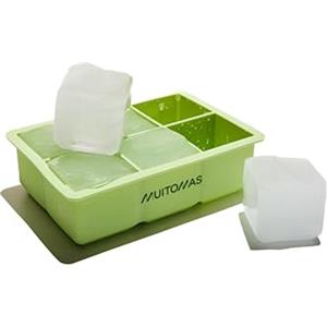 Muitomas Stampi per Ghiaccio XL in Silicone, per 6 Cubetti da Cocktail, Sottile e Facile da Pulire con Coperchio Removibile e Resistente, Colore Verde Salvia
