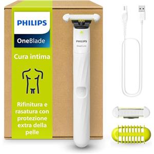Philips OneBlade Intimate, cura intima, rifinitura e rasatura con protezione extra della pelle, Rasatura precisa e confortevole - senza radere completamente a zero, modello QP1924/30