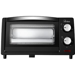 ARDES GUSTAVO DARK 10L Forno Tostapane Piccolo 10 L - 800 W - Termostato 100-230 °C - Timer 60 min con Spegnimento Automatico - Doppio Vetro - Mini Forno Compatto con Vassoio e Griglia