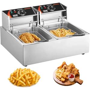 VEVOR Friggitrice Elettrica Commerciale Doppia Vasca, Macchina Friggitrice da Banco Capacità da 12 Litri con Doppio Cestello Rimovibile, Friggitrice Doppia in Acciaio Inox 5000 W da Cucina Hotel