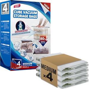 TAILI Cube Sottovuoto Vestiti da Viaggio 4 PCS, Misura Media (50 x 30 x 65 CM), Sacchetti Sottovuoto Vestiti Viaggio per Valigie e Bagagli