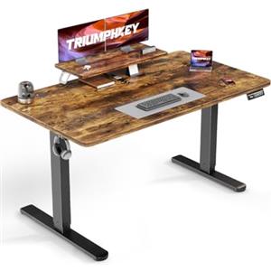 TRIUMPHKEY Scrivania Elettrica Regolabile in Altezza 140 x 60 cm, Supporto per Monitor, Scrivania Gaming Seduta/In Piedi, Tavolo PC Multiuso per Casa e Ufficio, Marrone Rustico