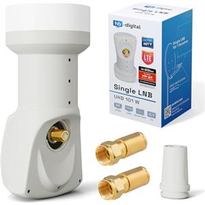 hb-digital Single LNB (test molto buono) LNC testa 1 partecipante diretto LTE Protected satellite digitale Full HD TV 3D 4K UHD contatti dorati protezione dalle intemperie bianco + 2 connettori a