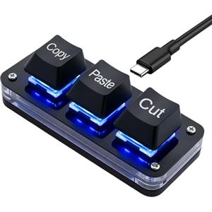Astraveo Mini Tastiera Meccanica Programmabile con RGB, Mini Tastiera a 3 Tasti Tagliare Copia Incolla, Macro Pad Hot Swap, Tastiera Macro Personalizzabile per Gaming Desktop Design, Windows Mac