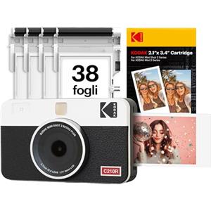 KODAK Mini Shot 2 Retro 4PASS 2-in-1 Fotocamera istantanea e stampante fotografica (5,3 x 8,6 cm) + 8 Fogli inclusi + confezione da 30 fogli, Bianco