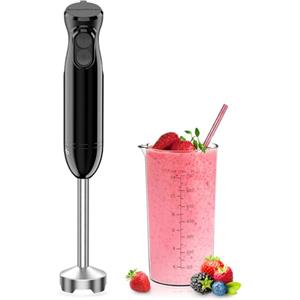 Bonsenkitchen Frullatore a Immersione, 1000W Mixer Immersione con Bicchiere Graduato 700ml, 2 Velocità, Lame in Acciaio Inox, per Frullati, Zuppe, Pappe, Salse, Milkshake, Nero