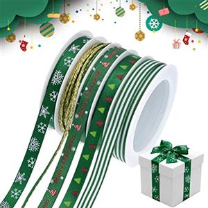 SRXWO Nastro Natalizio per Confezioni regalo, Nastri Natalizi Verde per artigianato 10mm Largo, Nastri Natalizio per Decorazioni Creazione di fiocchi e ghirlande Nastro Decorativo per Albero di Natale