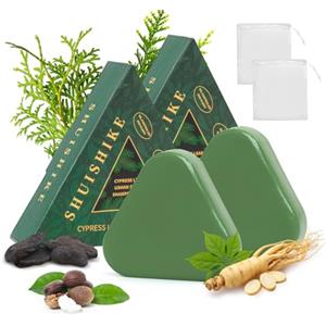 Kunoli Nature Seven Green Soap Shampoo, Triangle Shampoo Bar, Shampoo Solido con foglie di cipresso e erba Usman per la crescita dei capelli, rafforzamento, densificazione e volume