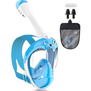 BBLTIFF Maschera Snorkeling Integrale, Maschera Subacquea Bambini, Maschera da Snorkeling con Vista Panoramica a 180°, Anti Appannamento Maschere da Immersione per Bambini dai 4-12 Anni (XS, Blu)