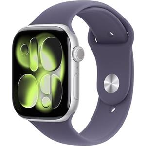 Apple Watch Series 11 GPS, Cassa 46 mm in alluminio color argento con Cinturino Sport viola nebbia - M/L