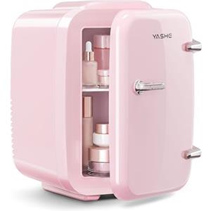 YASHE Mini frigo da camera, 4L frigorifero piccolo per la cura della pelle, 220V CA/12V CC, termoelettrico e scaldino per bevande, ufficio, dormitorio, auto, rosa