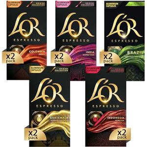 L'OR - Capsule Caffè Espresso Confezione Mista - Variety Pack Grand Origins - 100 Capsule di Alluminio Compatibili Nespresso®* original - 10 Pacchetti da 10