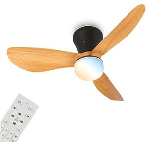 BRILONER - Ventilatore da soffitto con luce LED, telecomando, motore DC silenzioso con 3 velocità, CCT e luminosità regolabile, pale rimovibili, lampadario ventilatore da soffitto, 78cm, nero e legno