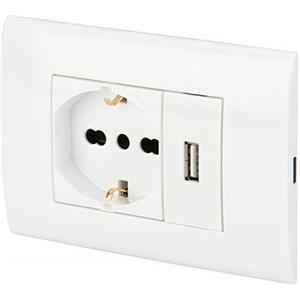 POLY POOL - PP6096X Kit Incasso 250V con Frutti Presa Corrente Elettrica Schuko Pluristandard Spina 10A - 16A Italiana/Tedesca e Presa USB 2.1A - Bianco per Scatola Rettangolare