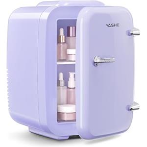 YASHE Mini frigo da camera, 4L frigorifero piccolo per la cura della pelle, 220V CA/12V CC, termoelettrico e scaldino per bevande, ufficio, dormitorio, auto, Viola