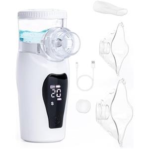 lulir Aerosol Portatile Silenzioso, Macchina Aerosol Adulti e Bambini, Nebulizzatore Elettrico con Schermo Digitale, Due Modalità, Batteria 1200mAh, 2 Maschere e Boccaglio, per Viaggio e Casa
