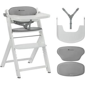 Bebeconfort Timba 2 con Cuscino, Seggiolone Pappa Evolutivo in Legno, 6+ Mesi, Fino a 110 kg, Sedia Evolutiva Ergonomica, Regolabile in Altezza, Vassoio Amovibile, White + Grey